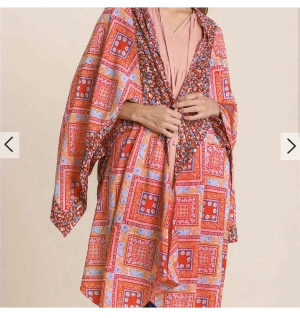 NWT Umgee Mixed Print floral open front Kimono 
Size M/L
S7